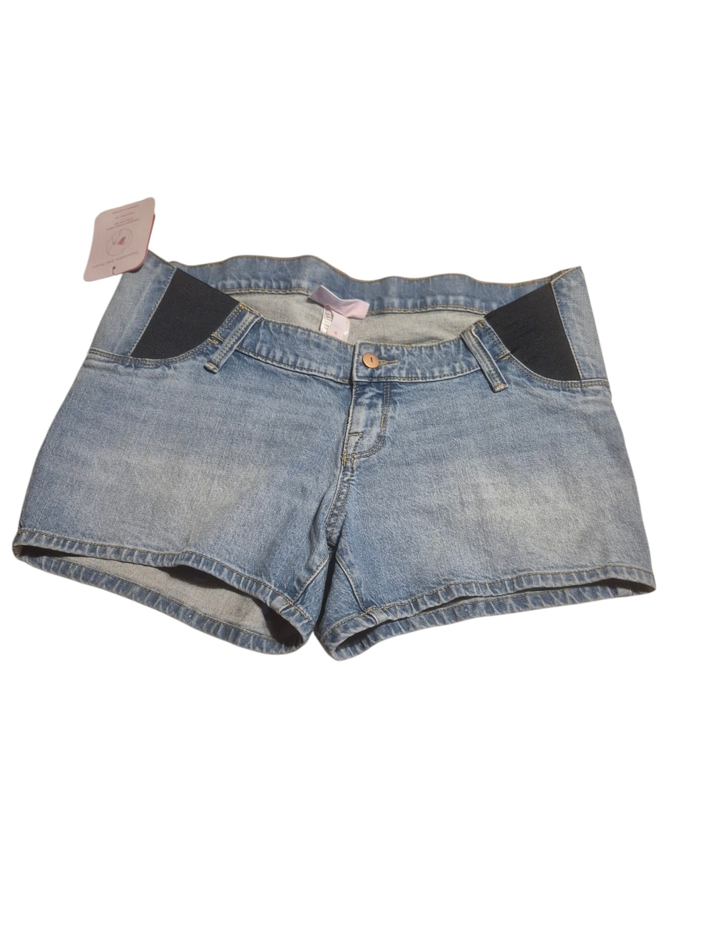 Classic Light Wash Denim Shorts with Stretch Side Panels Maternity Shorts Sz 6